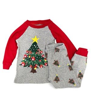 Christmas Tree Pajama Set with Red Sleeves